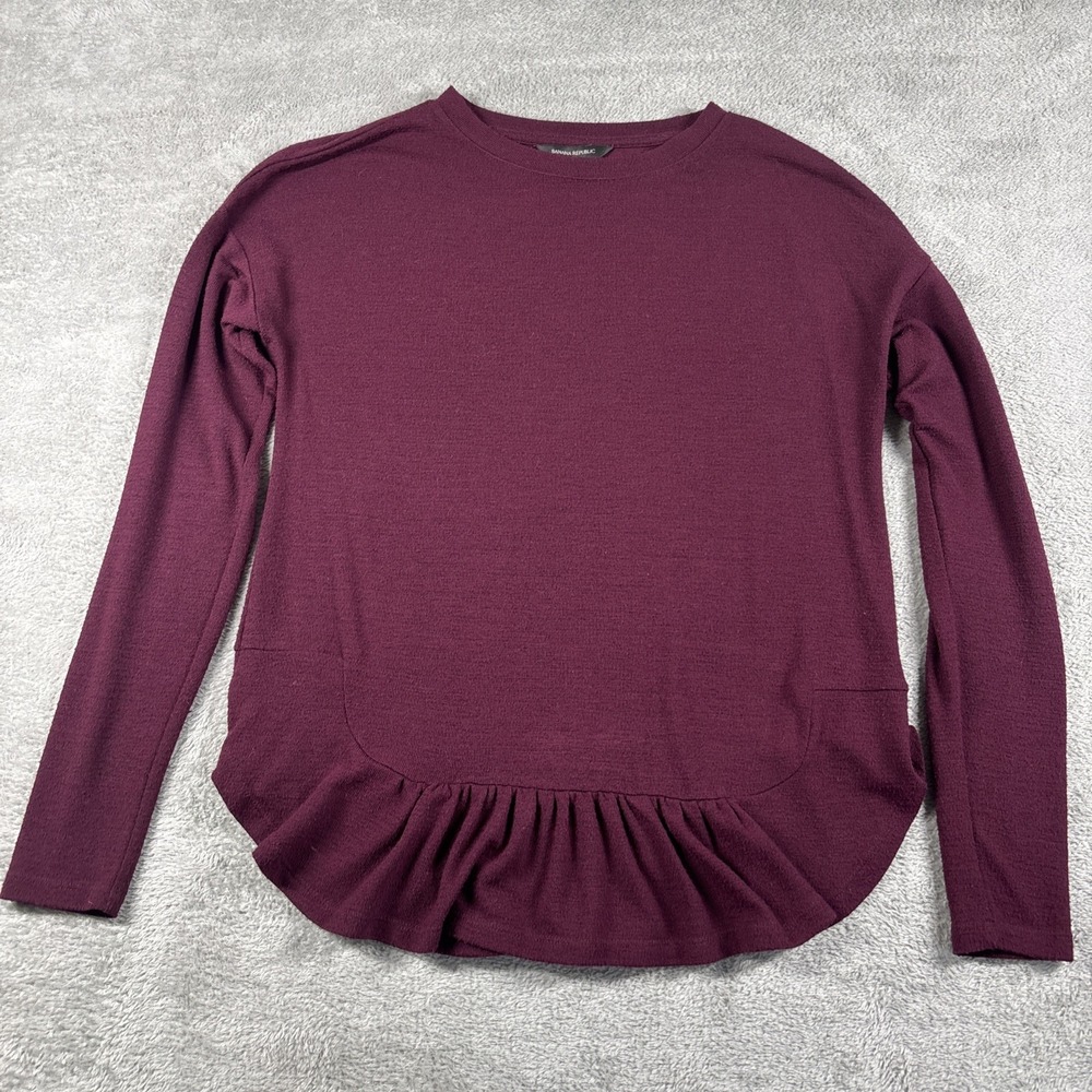 Banana Republic Women's Burgundy Long Sleeve Shirt Ruffle Bottom Size XS